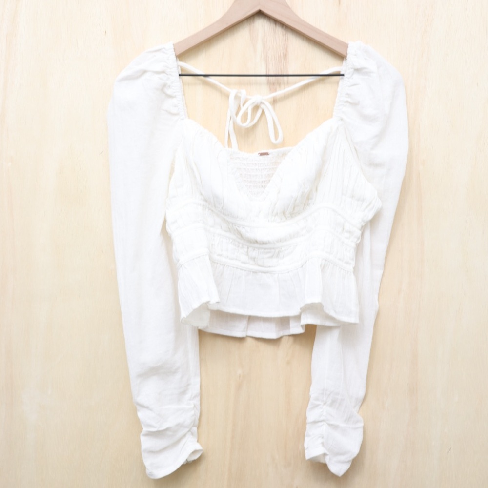 Free People Chloe‎ Cropped Peplum Top Ivory S - Picture 2 of 4